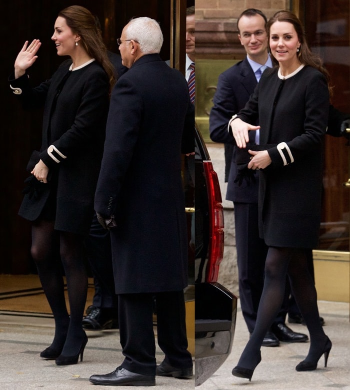 Catherine, Duchess of Cambridge (aka Kate Middleton) in a heavy "Washington" wool crepe coat from Goat Fashion