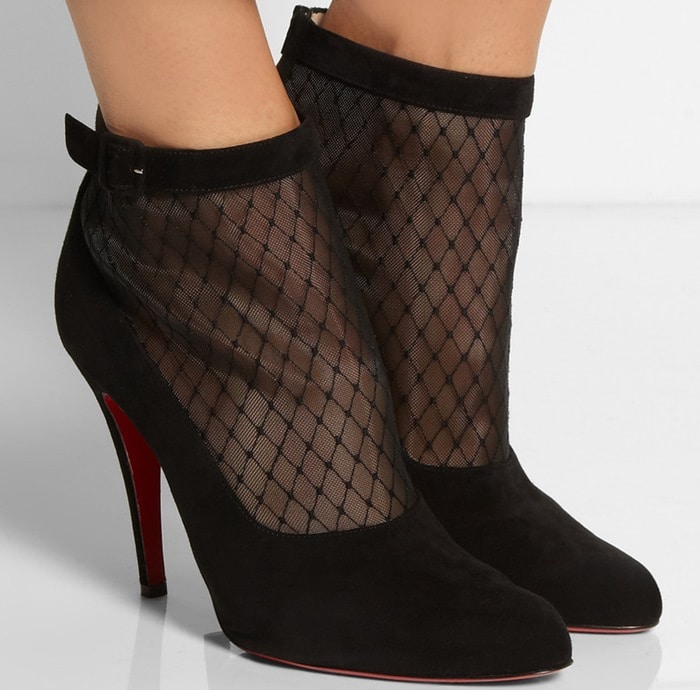 Christian Louboutin Black Resillissima 100 Suede and Mesh Ankle Boots