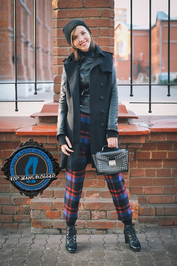 Daria shows how to wear tapered plaid pants with black boots