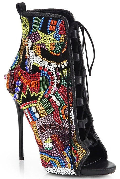 Gloriously decadent, compete with New Year's Eve fireworks in these crystal-covered Giuseppe Zanotti booties