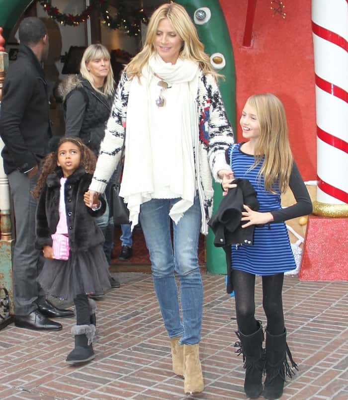 Heidi Klum enjoys a festive day out with her daughters, Lou and Leni, at The Grove in Los Angeles