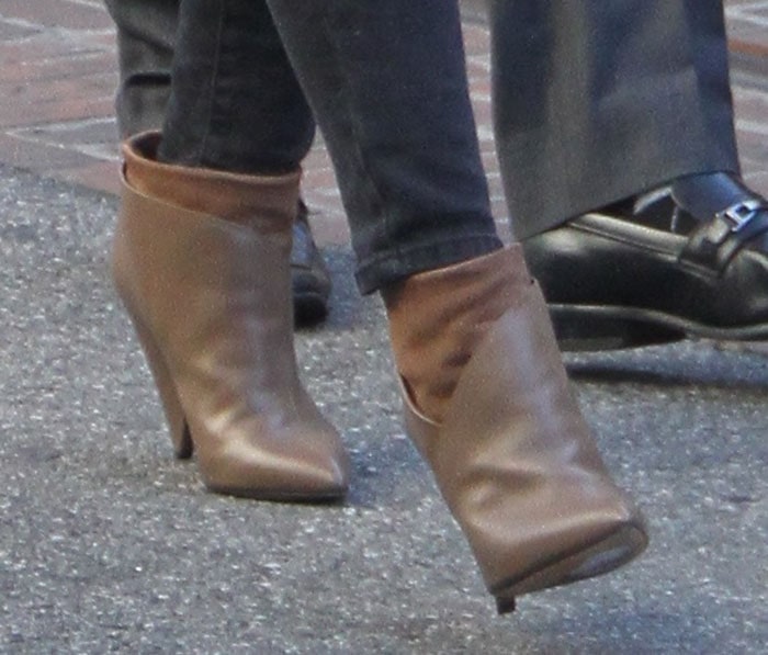 Hilary Duff's khaki Kasey cone-heel booties by IRO