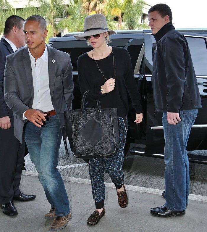 Jennifer Lawrence rocks leopard-print calf-hair Isabel Marant moccasins