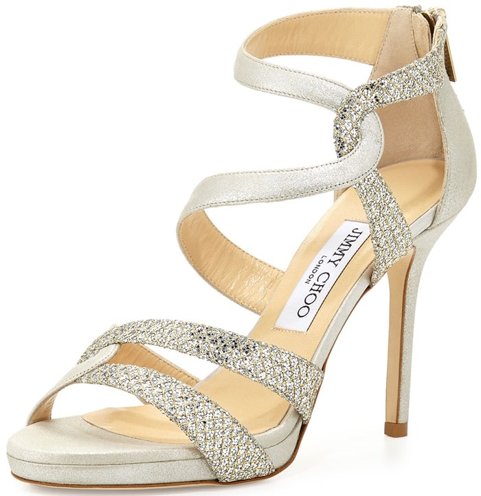 Jimmy Choo "Tomar" Strappy Glitter Sandals in Champagne