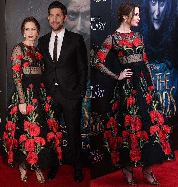 Emily Blunt donned a rose-embroidered dress from Dolce & Gabbana