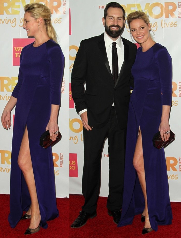 Katherine Heigl, accompanied by husband Josh Kelley, on the red carpet at 2014 TrevorLIVE LA, the annual event for The Trevor Project, held at the Hollywood Palladium in Los Angeles on December 7, 2014