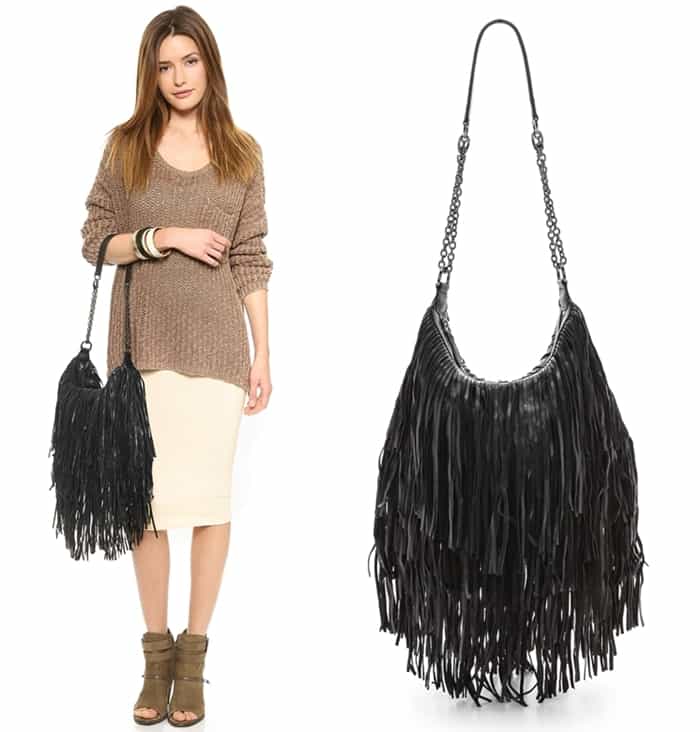 Monserat De Lucca "Bochoa" Fringe Shoulder Bag in Black