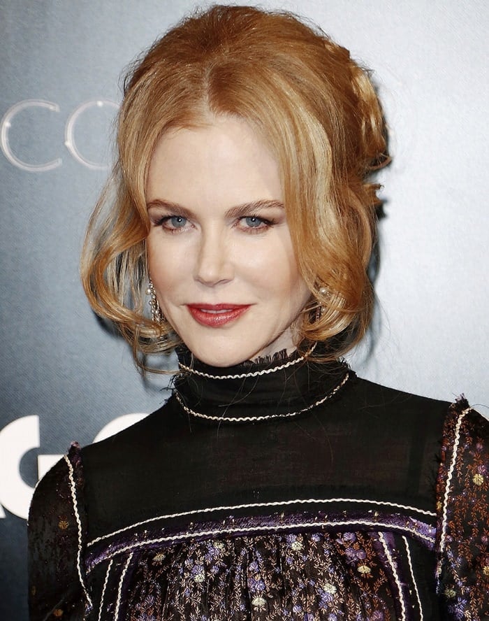 Nicole Kidman stuns in a floral jacquard dress from Prada's Spring 2015 collection at the Agon Channel launch party in Milan