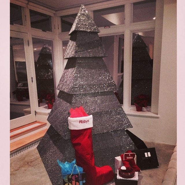 Rihanna's Christmas tree is a black multi-tiered pyramid tree encrusted with crystals