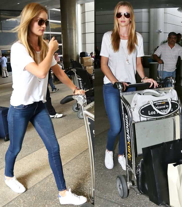 Rosie Huntington-Whiteley rocks Verdugo ultra-skinny jeans by Paige through security