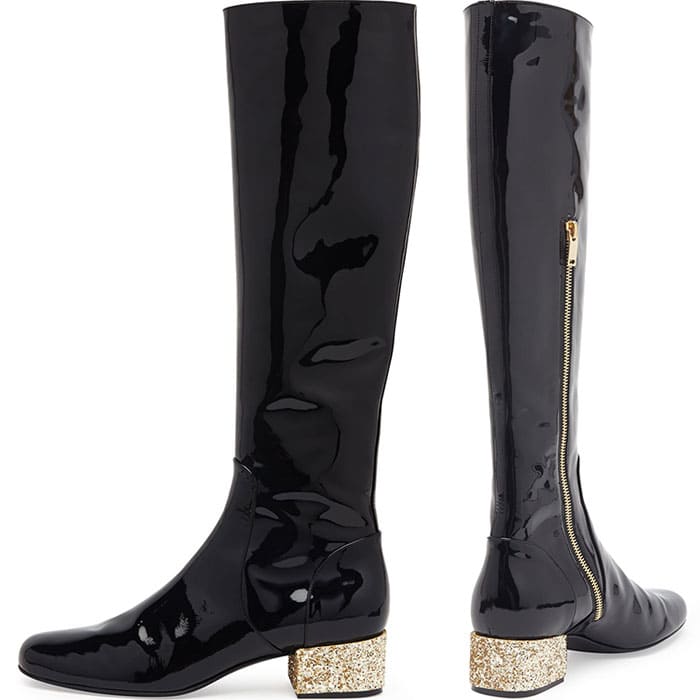 Saint Laurent Glitter-Heel Patent Knee Boot in Noir and New Platine
