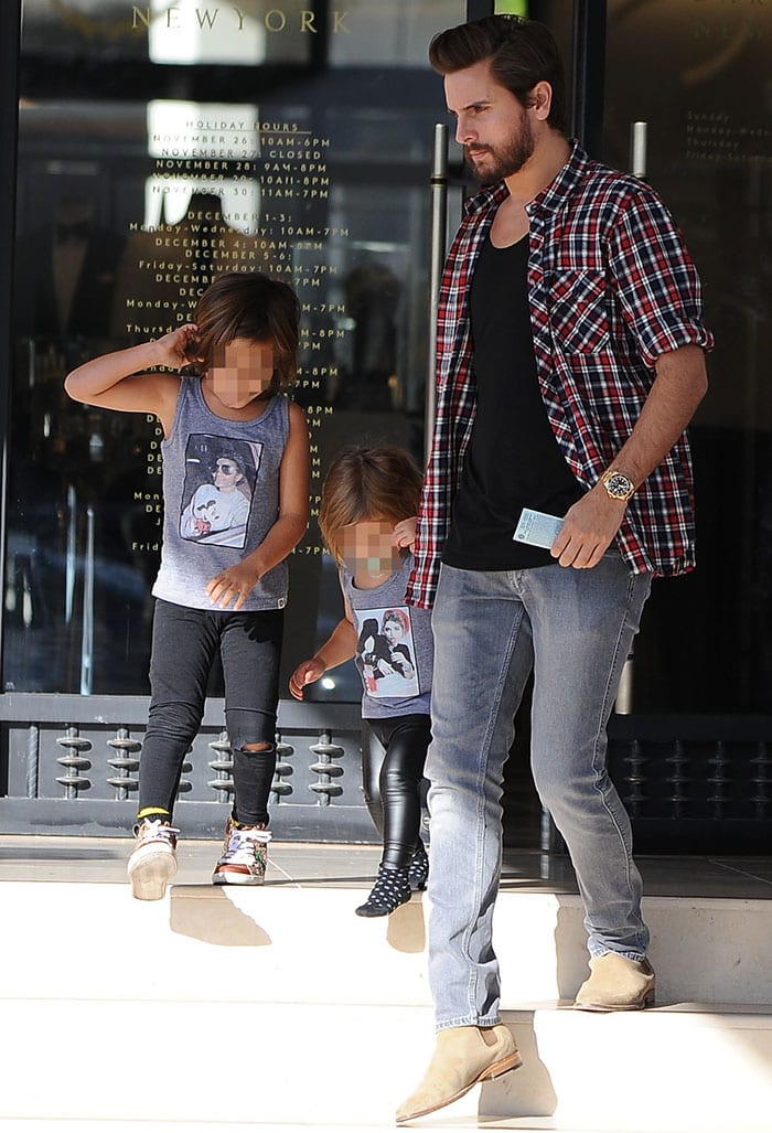 Scott Disick, Mason Disick and Penelope Disick join Kourtney Kardashian for a shopping trip at Barneys in Beverly Hills