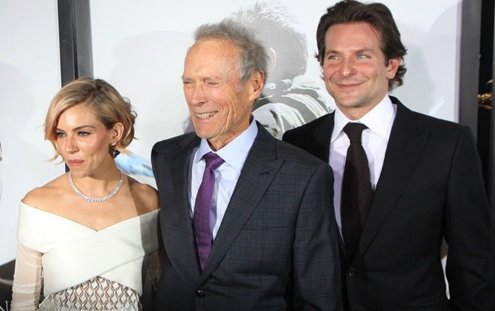 Sienna Miller joins Clint Eastwood and Bradley Cooper on the red carpet at the American Sniper premiere in New York City