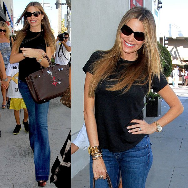 Sofia Vergara's Wide-Flared Jeans and Overlap T-Shirt