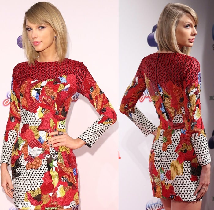 Taylor Swift sported a sparkling mini dress on the red carpet at the 2014 Jingle Bell Ball held at O2 Arena on Sunday in London, England