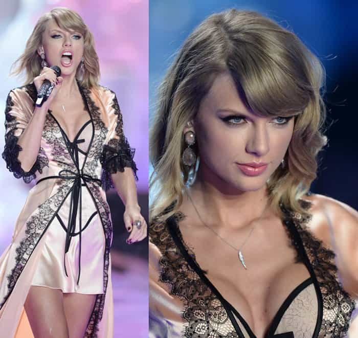 Taylor Swift captivates the stage in a stunning silk and lace robe during her performance