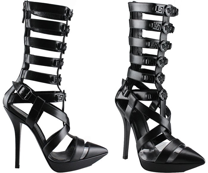 Versace Leather Gladiator Pumps with PVC Inserts