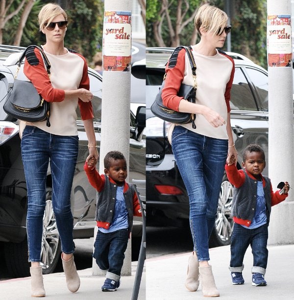 Charlize Theron and her son Jackson head to BLD in Hollywood, California to have lunch on September 20, 2013