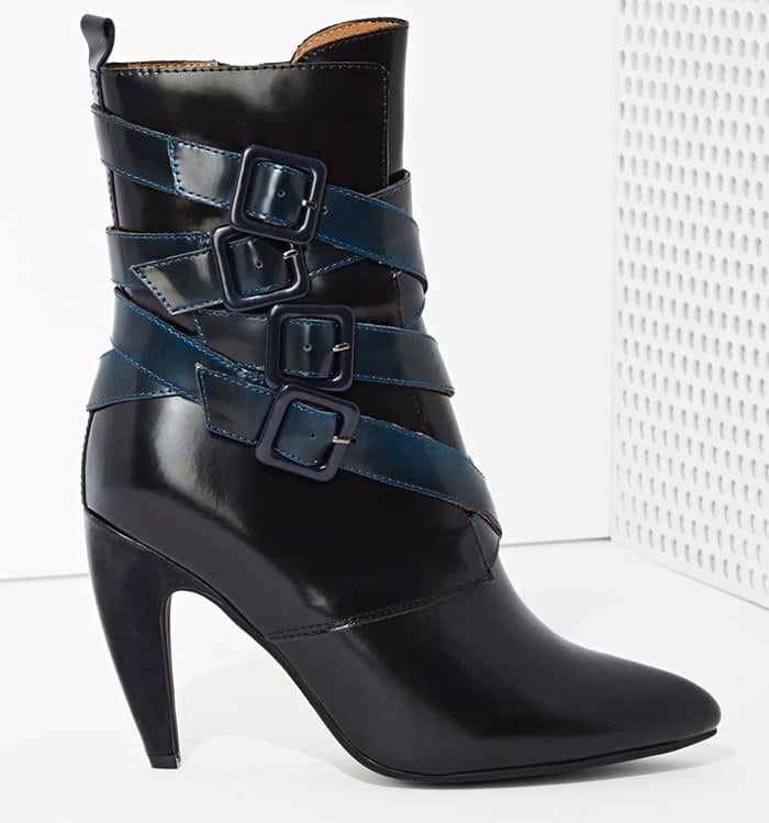 Crossover strap detailing lends an edgy feel to these sleek leather Jeffrey Campbell boots