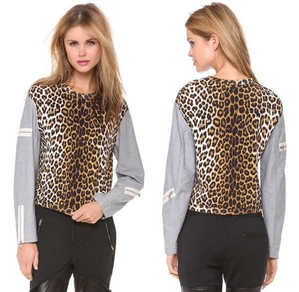 Leopard Combo Zip Sweatshirt