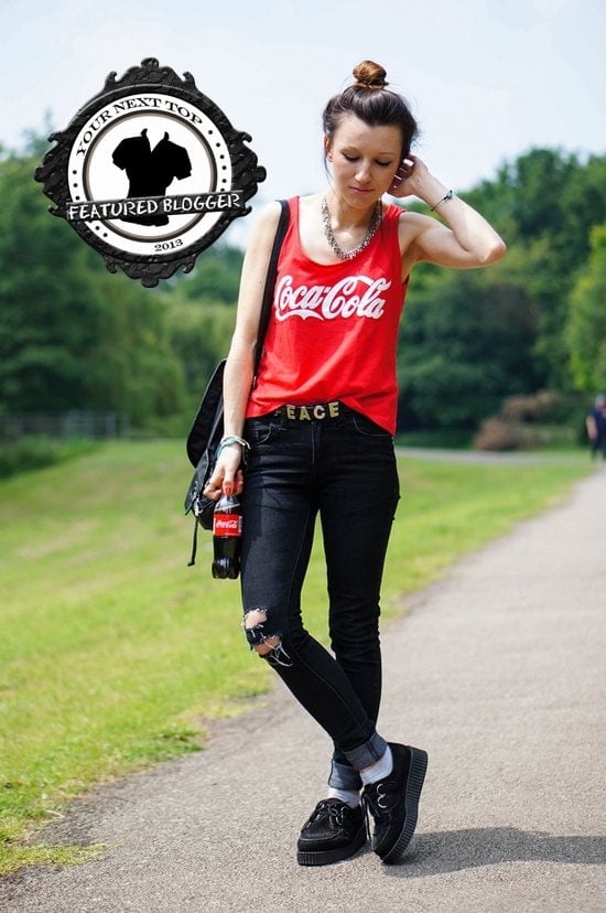 Agata's Coke tee and ripped skinny jeans and creepers