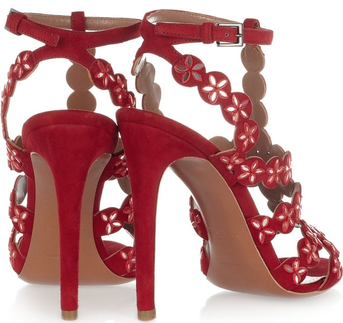 Alaia Red Mirror Embellished Suede Sandals