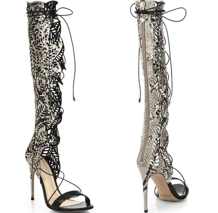 Alexandre Birman Python & Leather Lace-Up Sandals
