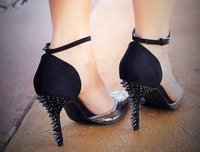Alice's shoes also boast edgy spiked heels