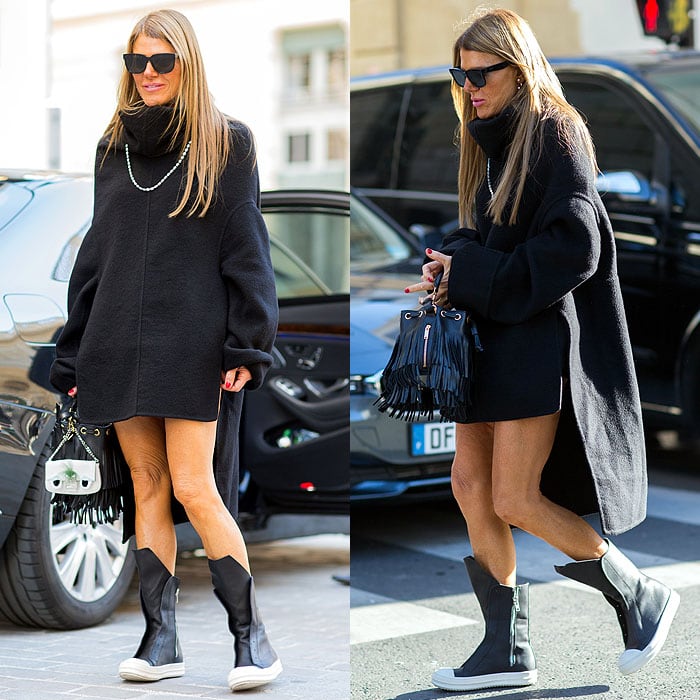 Anna Dello Russo wearing tall sneaker boots