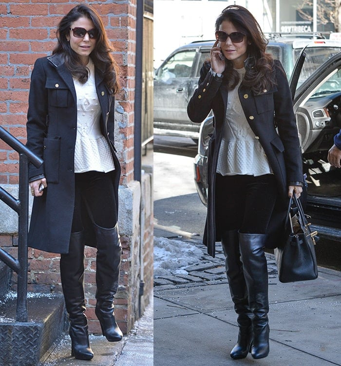 Bethenny Frankel goes to a business meeting wearing black boots