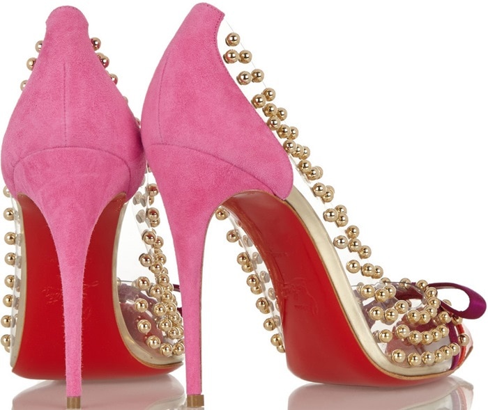 Christian Louboutin Orange Bille Et Boule 100 Studded Pvc and Suede Pumps