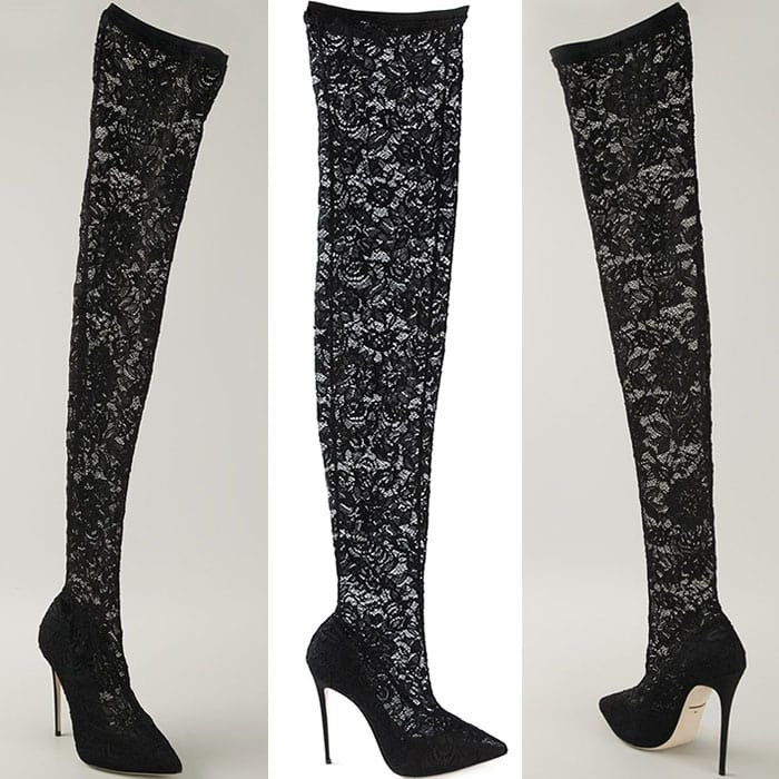 Dolce & Gabbana Floral Lace Over-the-Knee Boots