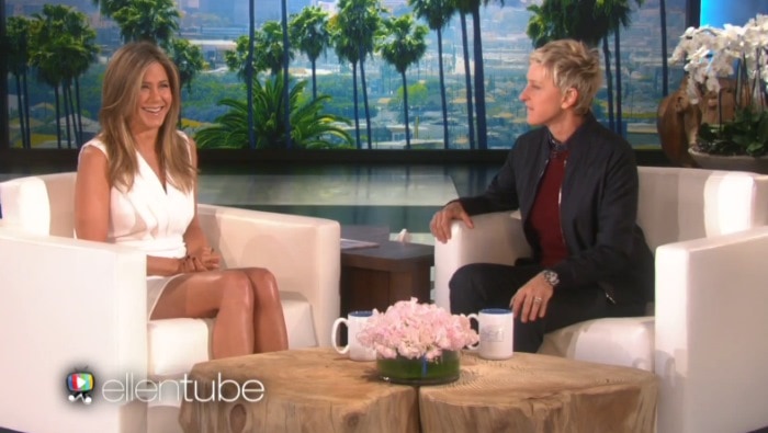 Jennifer Aniston makes an appearance on The Ellen Show on January 19, 2015