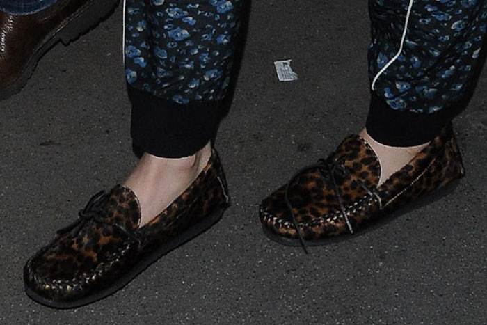 Jennifer Lawrence shows off her Isabel Marant leopard print moccasins