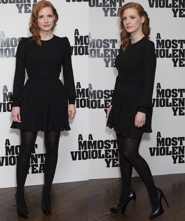 Jessica Chastain paraded her incredible legs in black stocking