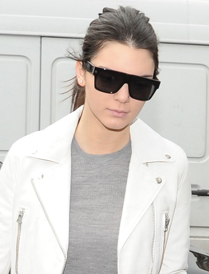 Kendall Jenner's white Acne biker jacket