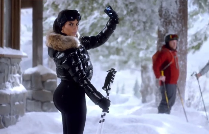 Kim Kardashian takes a selfie while skiing in a new spot for T-Mobile