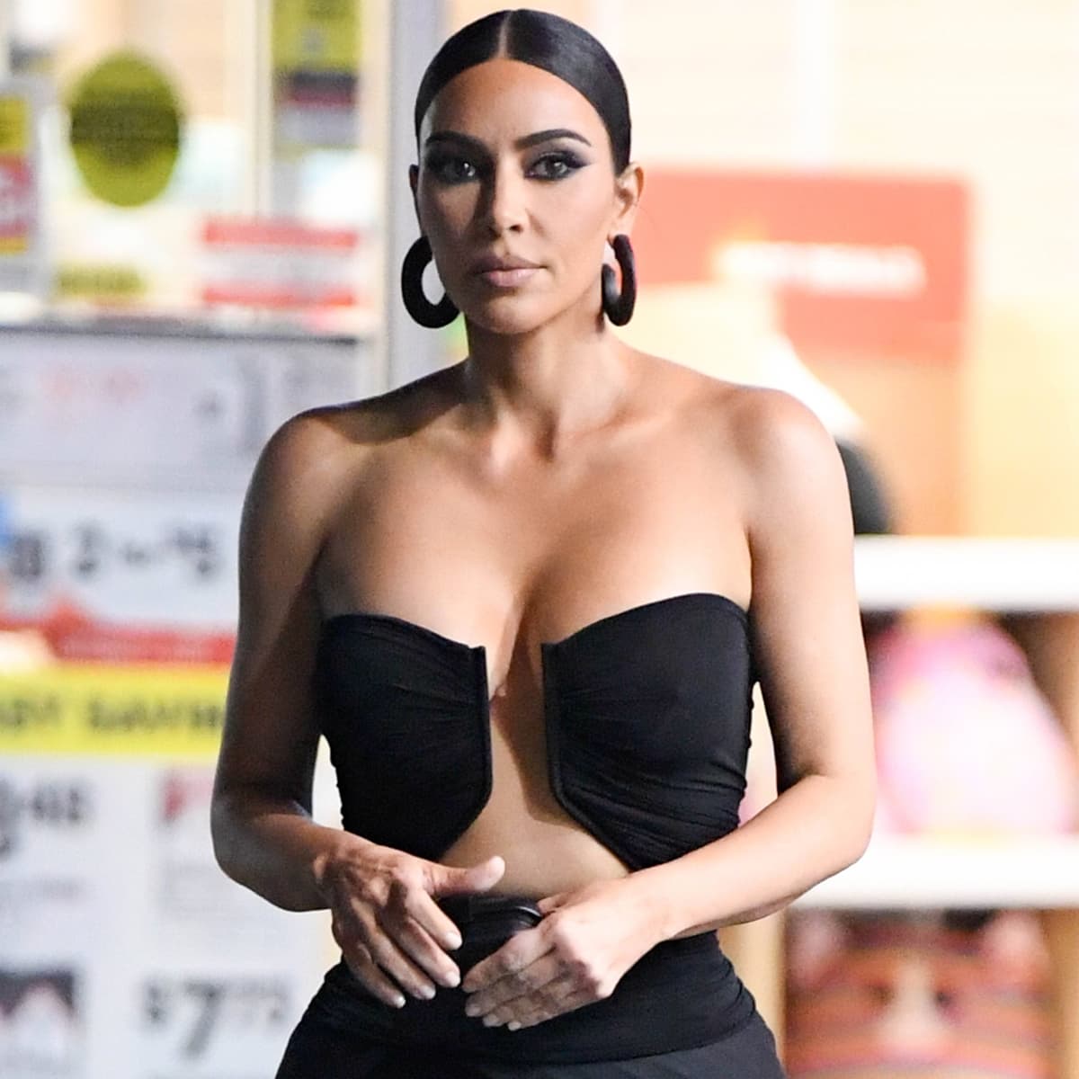 Kim Kardashian styled a Rick Owens Spring 2022 dress with Balenciaga Lithoplast earrings