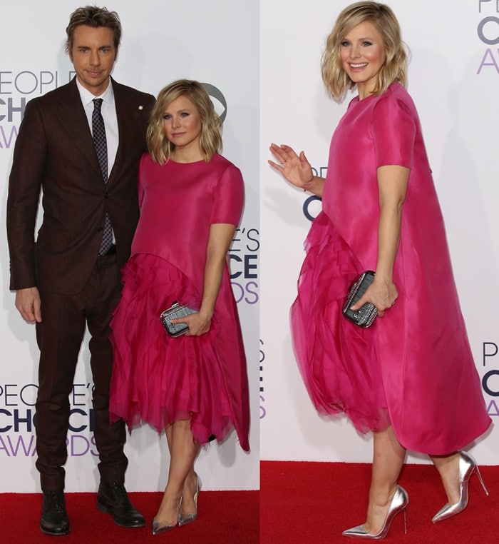 Kristen Bell's post-baby body in a bright pink dress