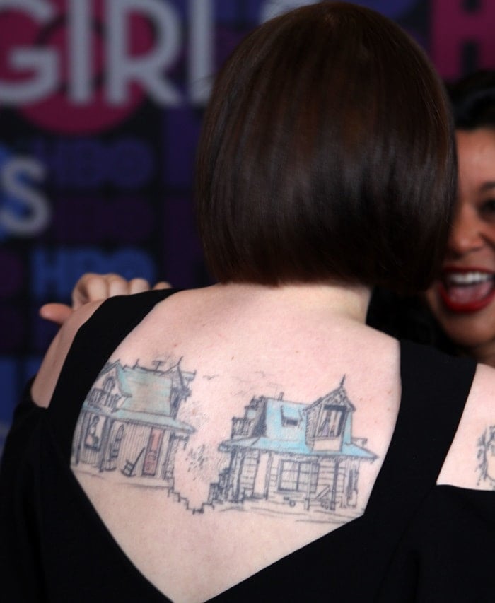 Lena Dunham's gigantic tattoo of two houses inked on her upper back