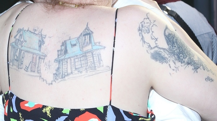 Lena Dunham showed off her tattoo of two houses at Tribeca Shorts: "Tokyo Project" premiere at Regal Battery Park Cinemas on April 22, 2017, in New York City