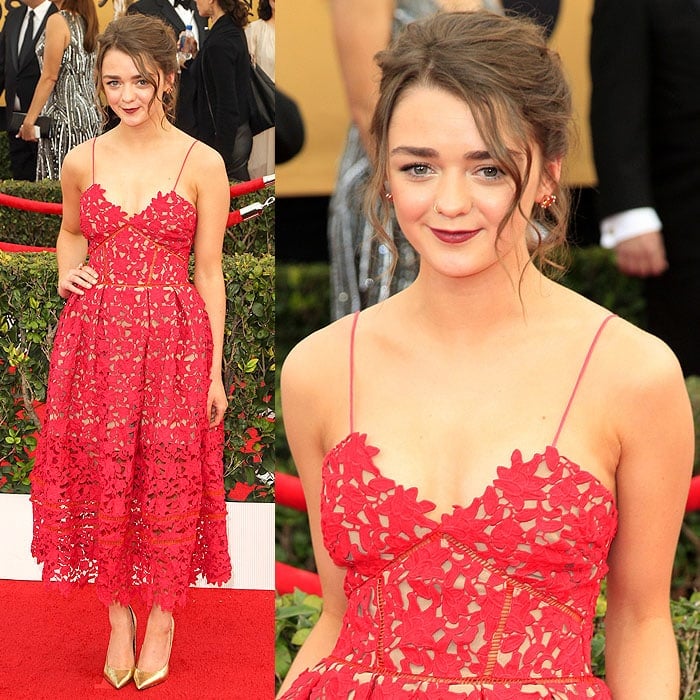 Maisie Williams at the 2015 Screen Actors Guild Awards held at the Shrine Auditorium in Los Angeles, California, on January 25, 2015