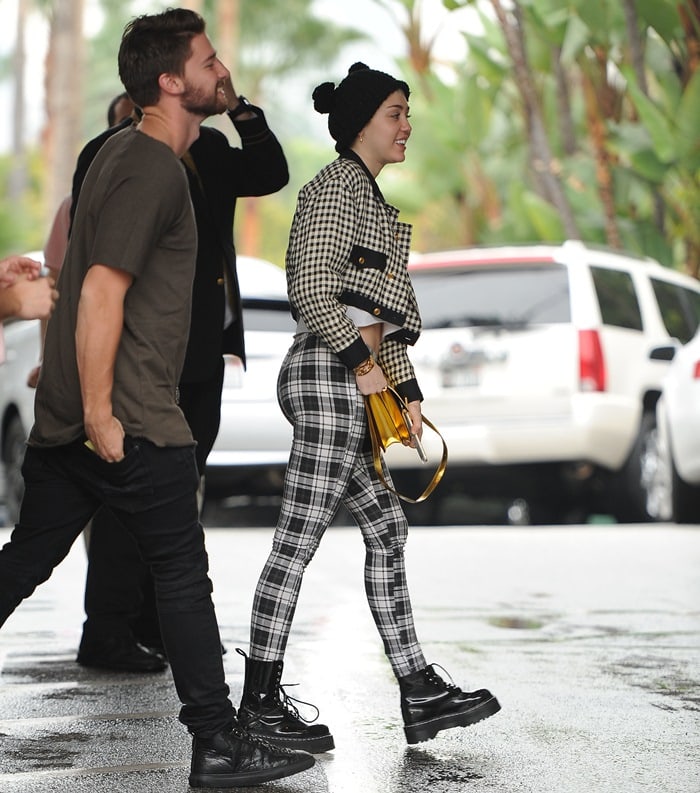 Miley Cyrus and Patrick Schwarzenegger arrive at The Beverly Hills Hotel