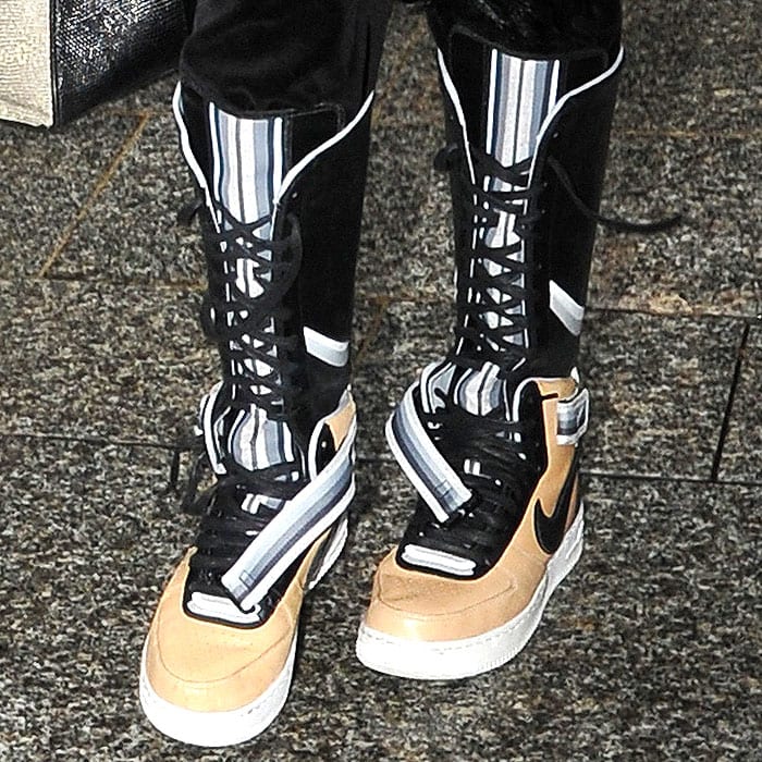 Nike x Riccardo Tisci Air Force 1 sneaker boots in beige on Naomi Campbell