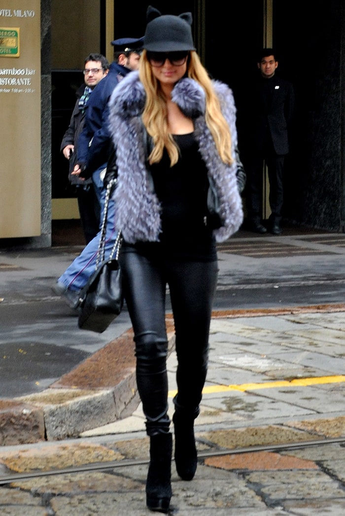 Paris Hilton rocked perforated ankle boots by Walter Steiger
