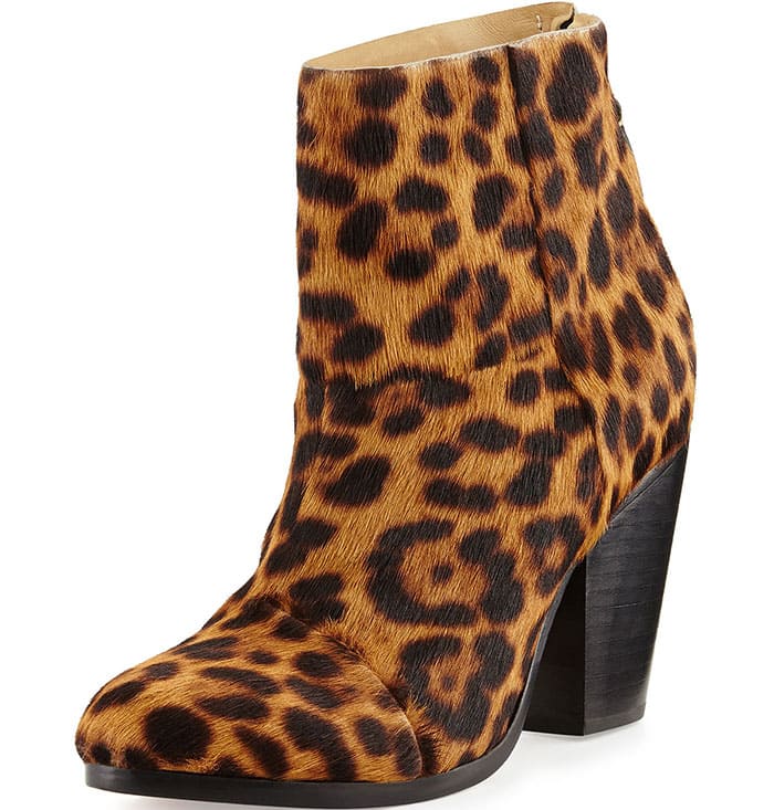 Sleek, leopard-print calf hair is shaped into a trend-worthy boot with beautifully stitched details