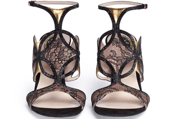 Rene Caovilla Florence Crystal Strap Lace Sandals