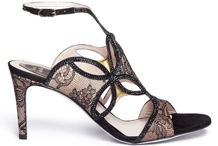 Rene Caovilla "Florence" Crystal Strap Lace Sandals