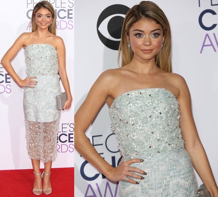 Sarah Hyland donning an exquisite creation of couture craftsmanship from Christian Siriano’s Spring 2015 collection