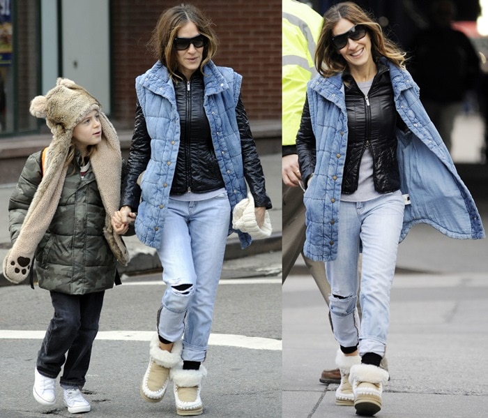 Sarah Jessica Parker taking her son to school in the West Village